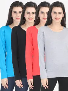 Fleximaa Women Solid Pack Of 4 T-shirts