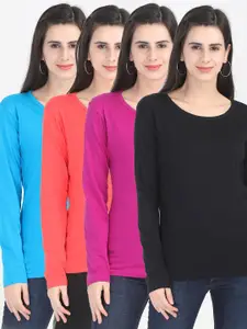 Fleximaa Women Multicoloured Set Of 4 Cotton T-shirt