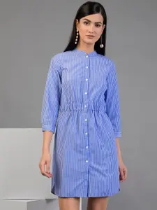 FabAlley Blue Striped Shirt Mini  Dress