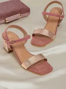 Anouk Women Dusty Pink & Rose-Gold Toned Block Heels