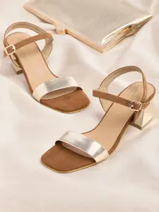 Anouk Women Tan & Gold-Toned Solid Block Heels