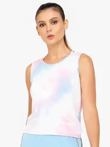 ZALORA ACTIVE White & Blue Tie and Dye Twisted Back Tank Top