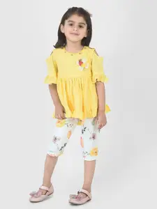 YK Girls Yellow Solid Top with Shorts