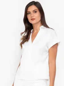 ZALORA WORK Women White Solid Extended Sleeves Shirt Style Top