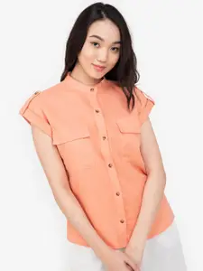 ZALORA BASICS Women Pink Mandarin Collar Shirt Style Top