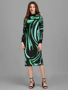 PURVAJA Turquoise Blue Abstract Midi Dress