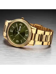 Titan Men Green Embellished Dial & Gold Toned Stainless Steel Straps Analogue Watch 1650YM08