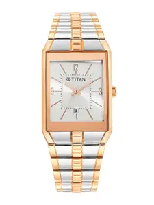 Titan Men Silver-Toned Dial & Multicoloured Stainless Steel Bracelet Style Straps Analogue Watch 9151KM01