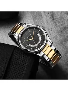 Titan Men Black Dial & Multicoloured Stainless Steel Bracelet Style Straps Analogue Watch 1713BM02