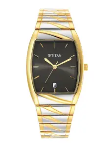 Titan Men Black Dial & Multicoloured Stainless Steel Bracelet Style Straps Analogue Watch 9315BM03