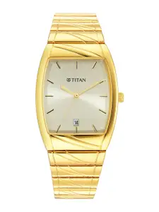Titan Men Yellow Dial & Gold Toned Stainless Steel Wrap Around Straps Analogue Watch 9315YM05