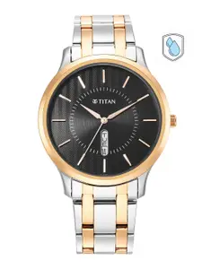 Titan Men Black Dial & Multicoloured Stainless Steel Bracelet Style Straps Analogue Watch 1825KM02