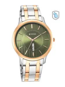 Titan Men Green Dial & Multicoloured Stainless Steel Bracelet Style Straps Analogue Watch 1825KM03