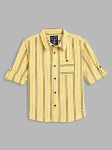 Blue Giraffe Boys Yellow & Grey  Striped Pure Cotton Casual Shirt
