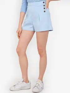 ZALORA BASICS Women Blue High-Rise Shorts