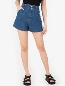 ZALORA BASICS Women Blue High-Rise Denim Shorts