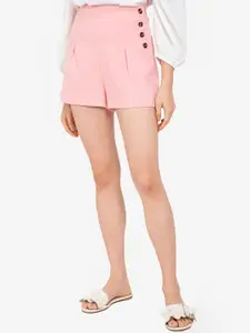 ZALORA BASICS Women Pink High-Rise Side Buttons Detail Shorts