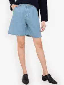 ZALORA BASICS Women Blue Regular Fit High-Rise Denim Shorts