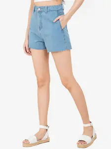 ZALORA BASICS Women Blue Solid High-Rise Cotton Shorts