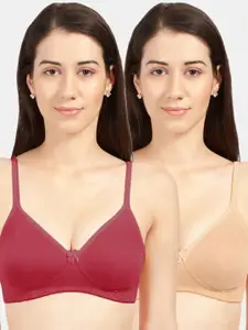 Sonari Sonari Maroon & Nude-Coloured Non-Padded Non-Wired T-shirt Bra Pack Of 2  summercherryskin34B