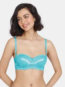 Zivame Turquoise Blue Abstract Underwired Lightly Padded Bra