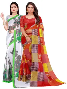 KALINI Red & White Floral Printed Pure Georgette Saree Pack Of 2