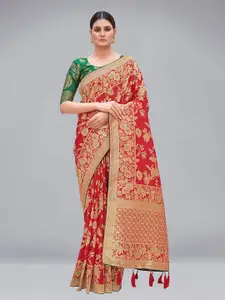 MONJOLIKA FASHION Red & Gold-Toned Woven Design Pure Silk Banarasi Saree