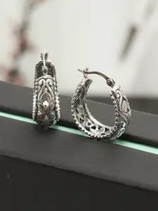 LeCalla Silver Floral Filigree Contemporary Hoop Earrings