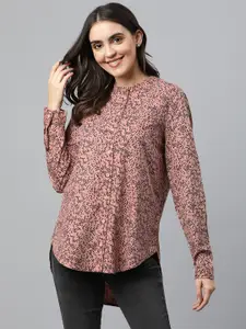 Marks & Spencer Peach-Coloured Print Shirt Style Top