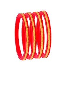Shining Jewel - By Shivansh Set Of 4 Gold-Plated & Red Traditional Bangles
