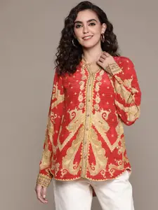 Ritu Kumar Women Red & Beige Ethnic Motifs Printed Shirt Style Kurti