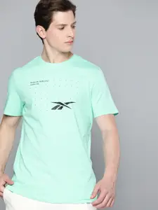 Reebok Men Green & Black Prime GR Brand Logo Printed Slim Fit Training T-shirt
