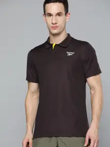 Reebok Men Brown Solid Speedwick Training Polo Collar T-shirt