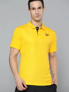 Reebok Men Yellow Solid Speedwick Training Polo Collar T-shirt