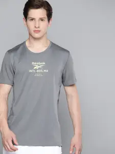 Reebok Men Grey Prime Brand Logo Print Sustainable Speedwick Training T-shirt