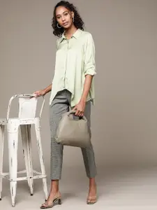 Label Ritu Kumar Women Mint Green Regular Fit Solid Opaque Satin Casual Shirt