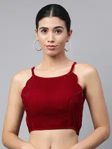 flaher Red Solid Velvet Styled Back Ready Made Padded Blouse
