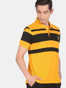 U.S. Polo Assn. Men Yellow & Black Striped Polo Collar T-shirt