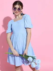 Tokyo Talkies Women Stunning Blue Self-Design Dress