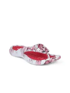 Bata Women Red & White Floral Printed Thong Flip Flops