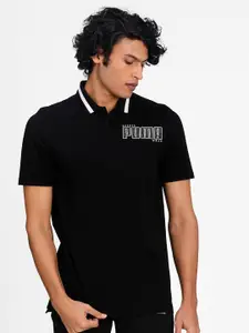 Puma Men Black Solid Polo Collar Cotton T-shirt