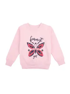 DYCA Girls Pink Butterfly Printed Cotton Winter Sweatshirt