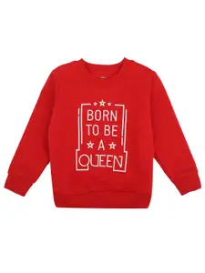 DYCA Girls Red Typography Printed Cotton Regular Fit Sweatshirt