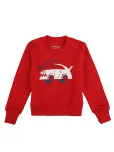 DYCA Boys Red Printed CottonRegular Fit Sweatshirt