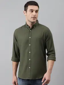 Dennis Lingo Men Olive Green Comfort Slim Fit Casual Shirt