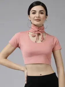 The Dry State Pink Solid Crop Top with Tie Up Detail