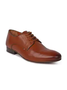 GABICCI Men Tan Brown Solid Leather Derbys