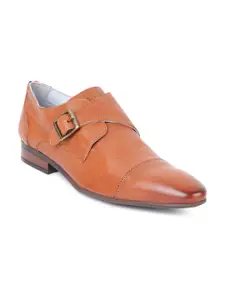GABICCI Men Tan Brown Textured Formal Slip-on Shoes
