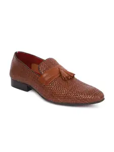 GABICCI Men Tan Brown Braided Formal Slip-on Shoes