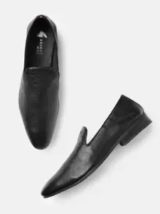 GABICCI Men Black Textured Formal Slip-on Shoes